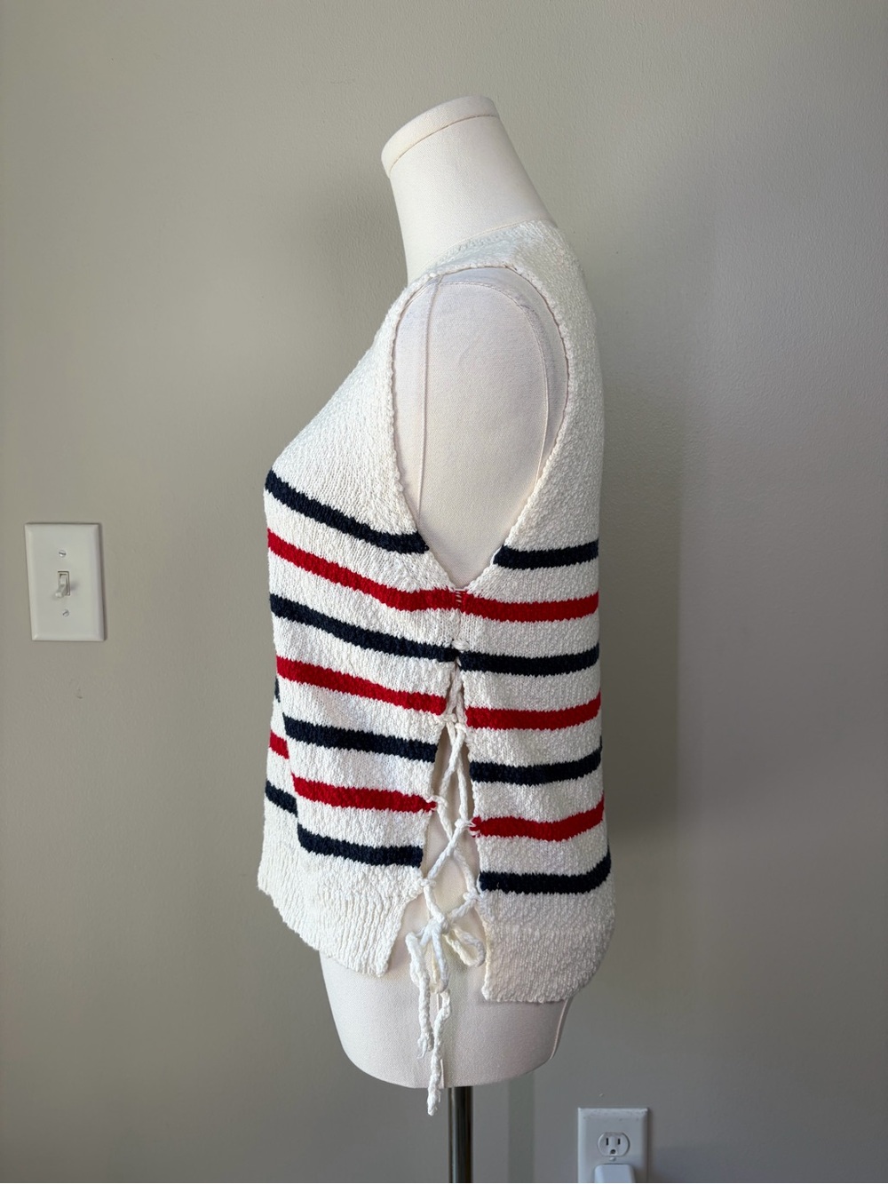 Francesca’s Cindy Sleeveless Striped Lace Up Sweater Top Coastal Beachy Nautical - Picture 5 of 9